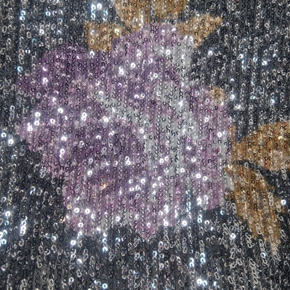 Free People Intimately Gold Rush Black Purple Long Sleeve Floral Sequin Size M - Picture 9 of 16